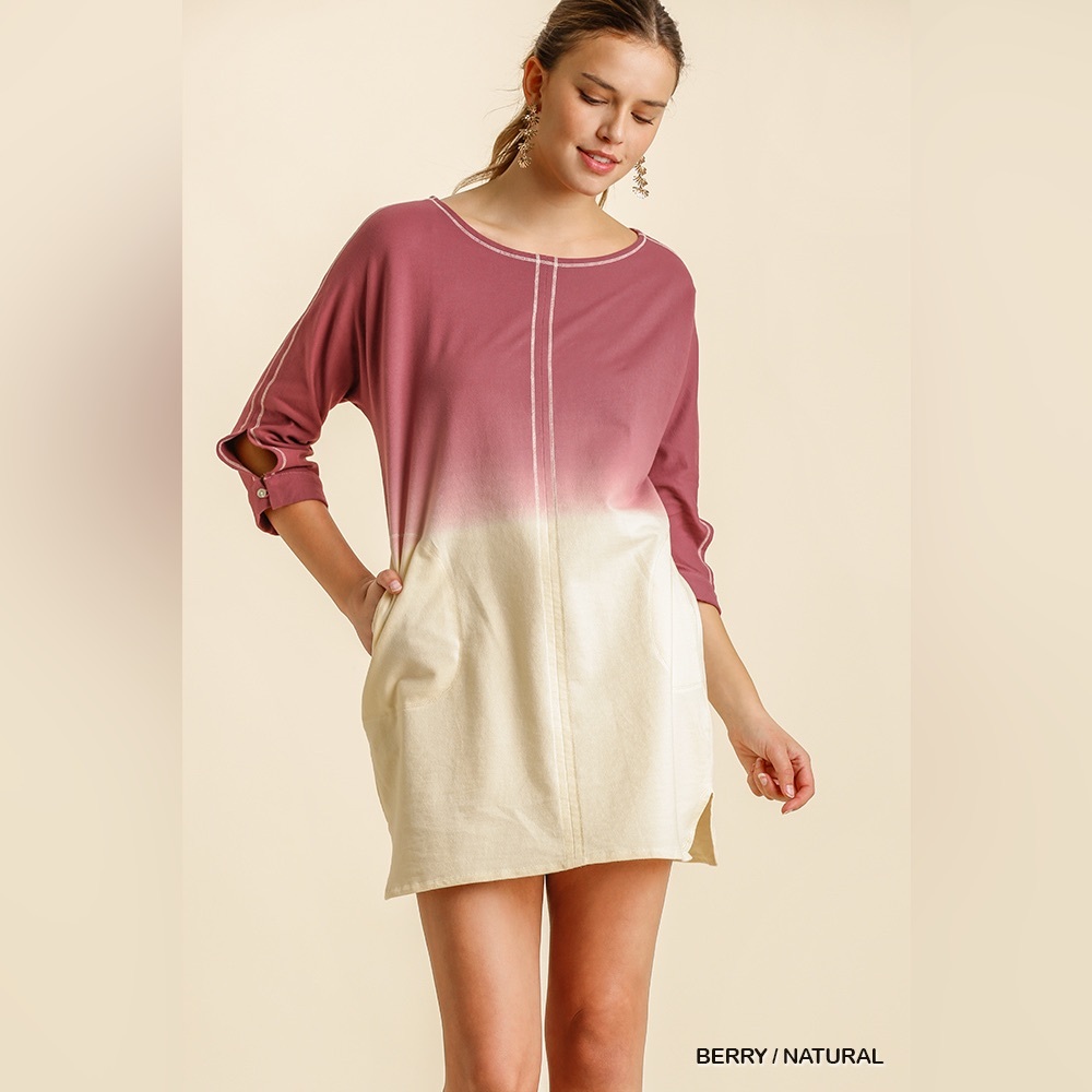🆕 Umgee Dip Dye French Terry Round Neck Button Tab on Sleeves